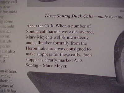 Alvan Donald Sontag (1893-1969) Heron Lake, MN - Duck Call